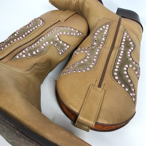 FRYE Cowboy Boots Leather Pink Rhinestone Western - Picture 3 of 14